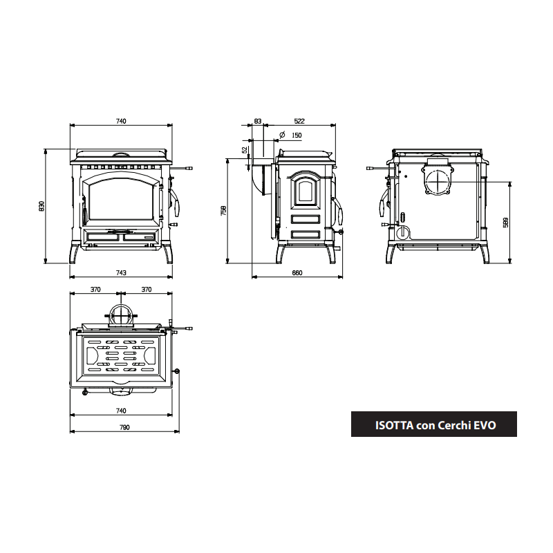 Poêle à bois avec chauffe plat Isetta Con Cerchi EVO 4.0 7,3 kw