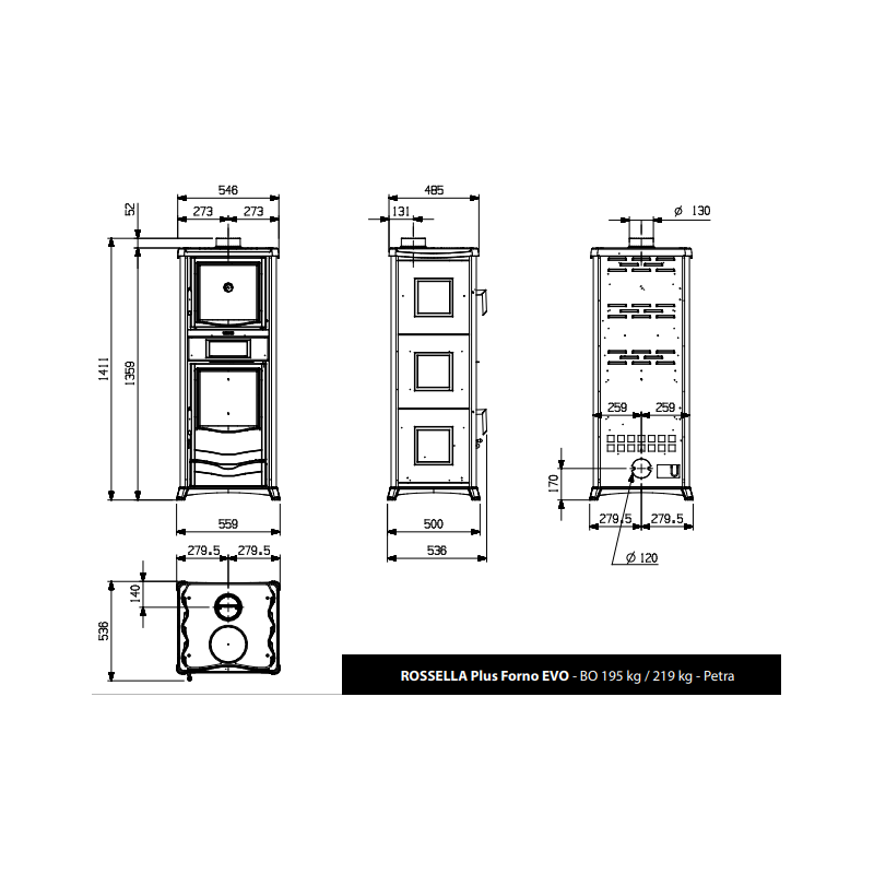 Poêle à bois avec four Rossella Plus Forno Evo 10,6 kw