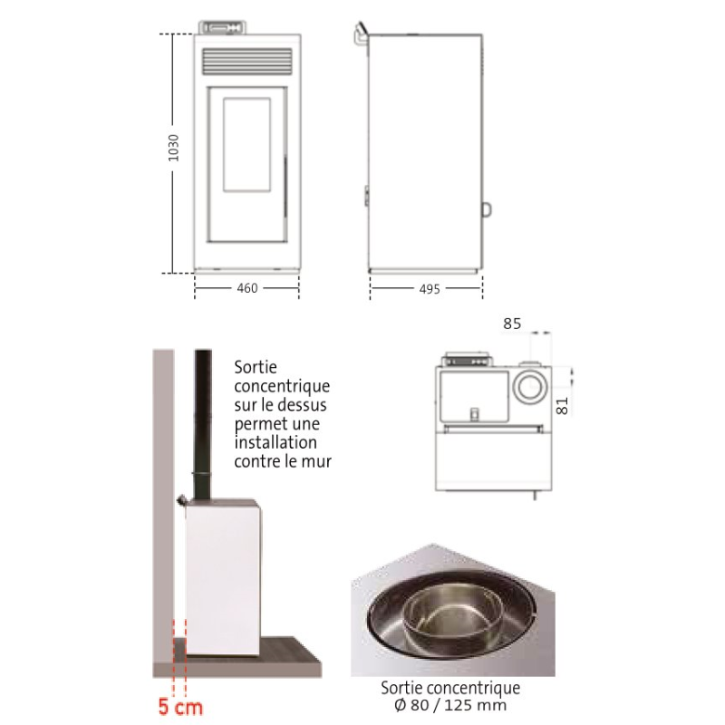 Poêle à granulés étanche (sortie dessus concentrique) - Vulcano Up 10,8 kw